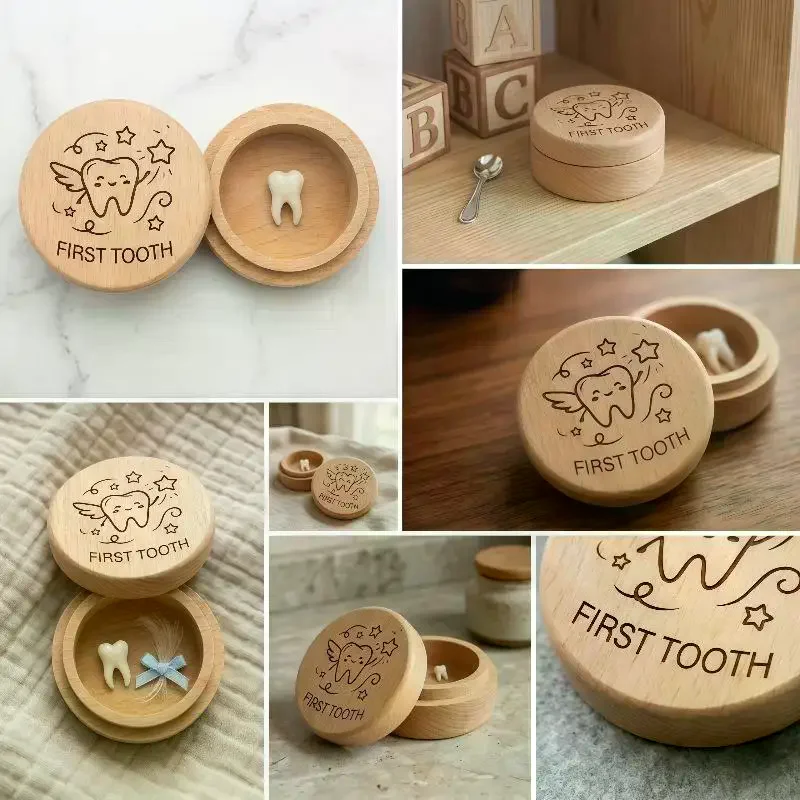 1Pcs Unfinished Wood Keepsake For Baby Teeth Hair & Memories Wooden Tooth Fairy Box Home Decor Birthday Gift