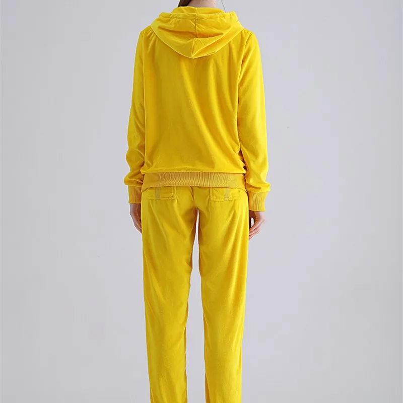 Women's Casual 2-Piece Set Fashion Hoodies Track Suit And Pants Sets Solid Velvet Tracksuit