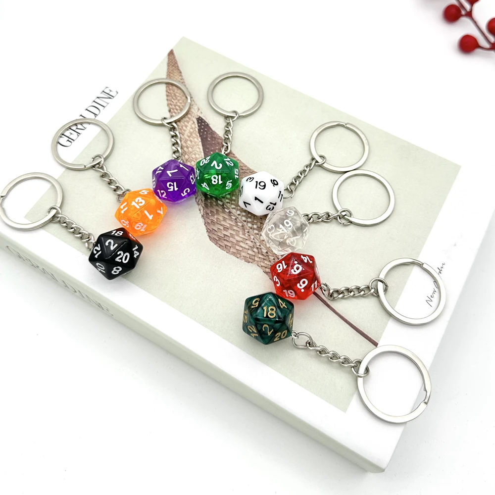 DnD D20 Resin Dice Charm Keychain Handmade RPG Game Dungeons and Dragons Dice Keychain Christmas Gift Key Ring