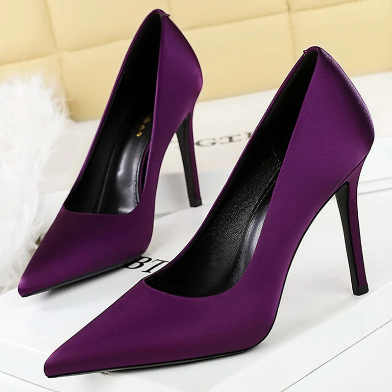 BIGTREE Shoes Women Pumps Fashion High Heels Premium Silk Satin Women Heels 10 Cm Stiletto Sexy Party Shoes Lady Office Shoes