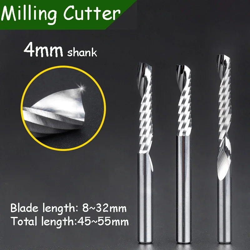 

Single Flute Spiral 4mm Carbide Engraving Cutters CNC Router Bits Acrylic PVC Wood Milling Cutter Higher Quality