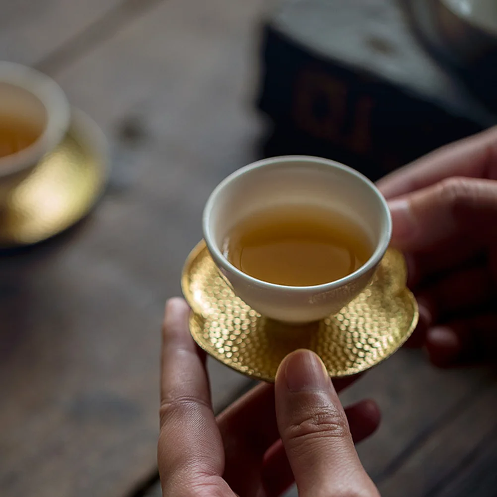 

1Pcs Copper Coaster Premium Tea Cup Holder Heat Resistant Teacup Tray Tea Set Accessory Household Tearoom Supply