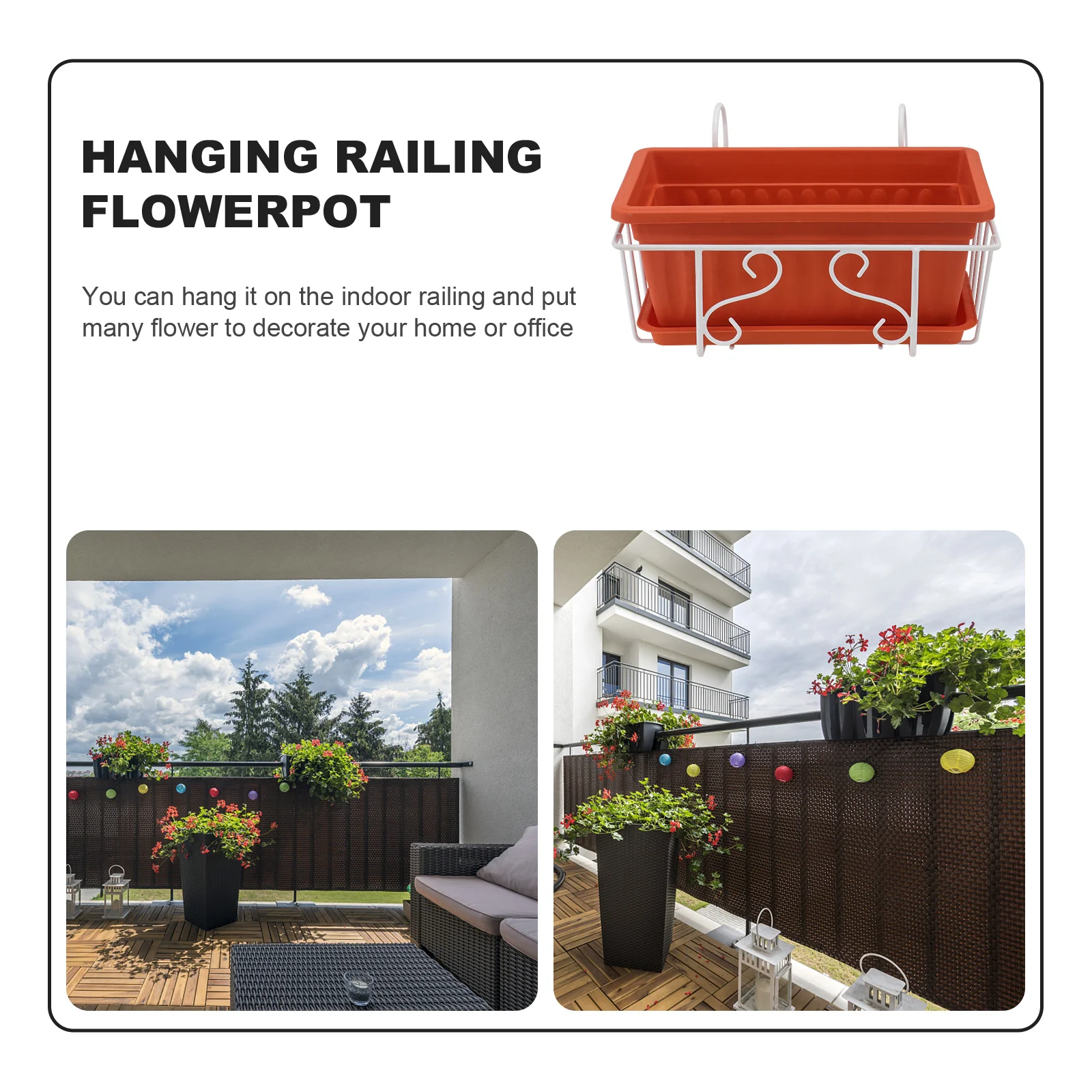 1Set Railing Hanging Plant Pot High-Quality Material Indoor Outdoor Use Smooth Design Clean Gift Planting Flowerpot