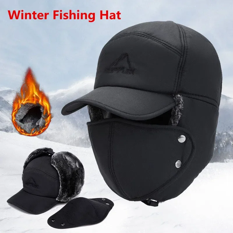 Winter Trapper Hat Windproof Warm Fleece Ear Flap Cap Detachable Face Mask for Fishing Ski Outdoor