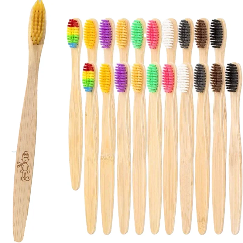 50piece Customized Laser Logo Soft Bristles Bamboo Toothbrush - Natural Recyclable Biodegradable Zero Waste Eco-Friendly Product