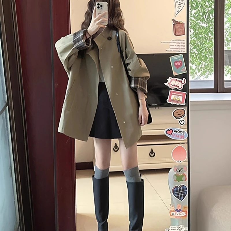 Giacca da donna primavera autunno nuovo stile tinta unita giacca a vento manica lunga colletto polo casual elegante moda trench coreano