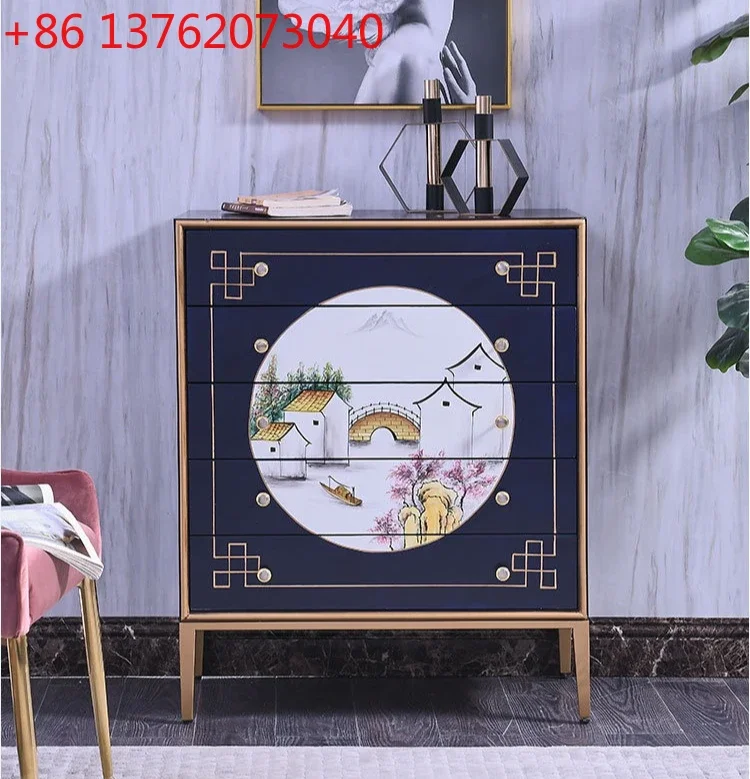

New Chinese painted living room against the wall retro bedroom entrance cabinet solid wood storage cabinet