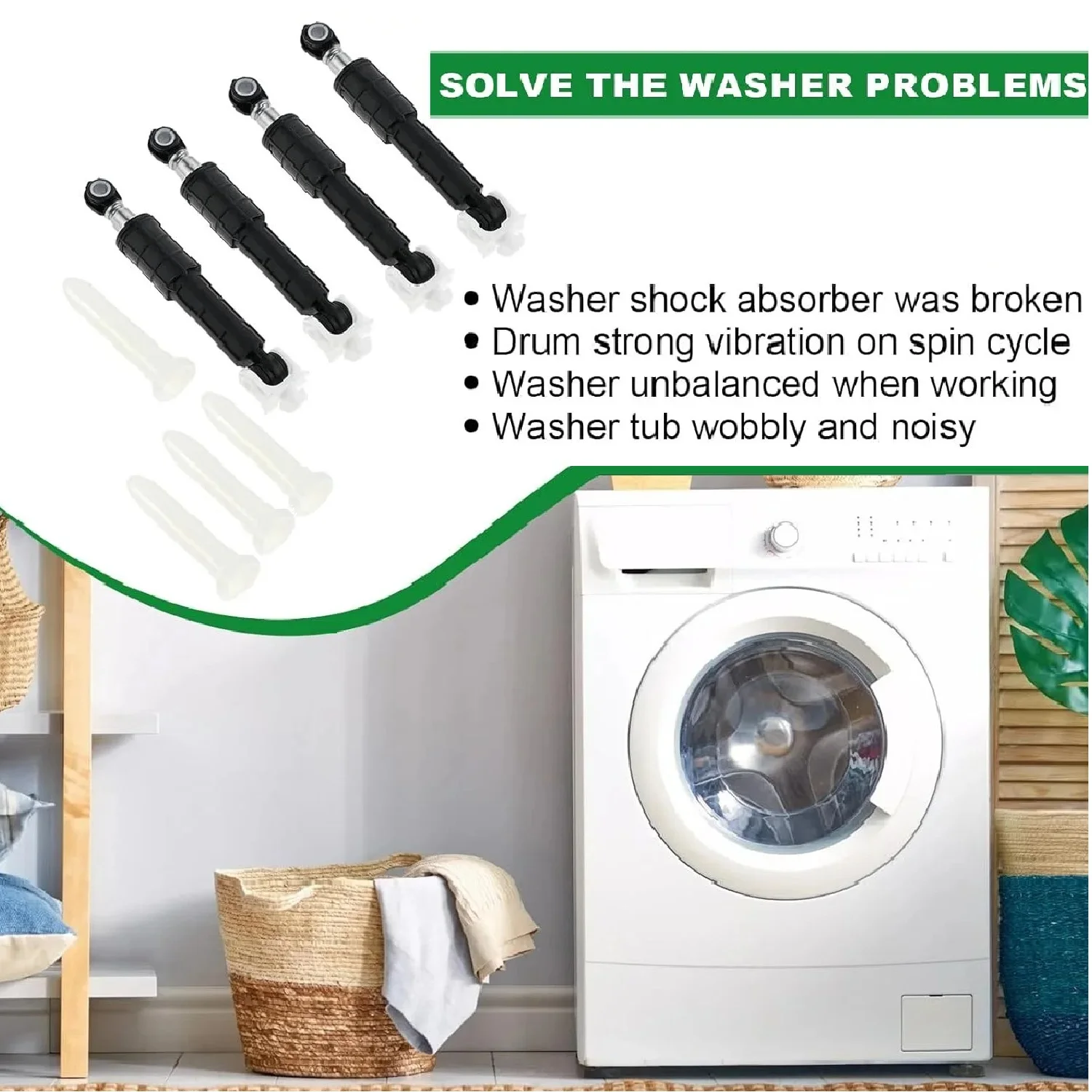 

4pcs Washer Shock Absorber & Mounting Pins for GE General Electric Kenmore WH01X20826 WH01X10343/10260/10385 AP4265856 EA1482318