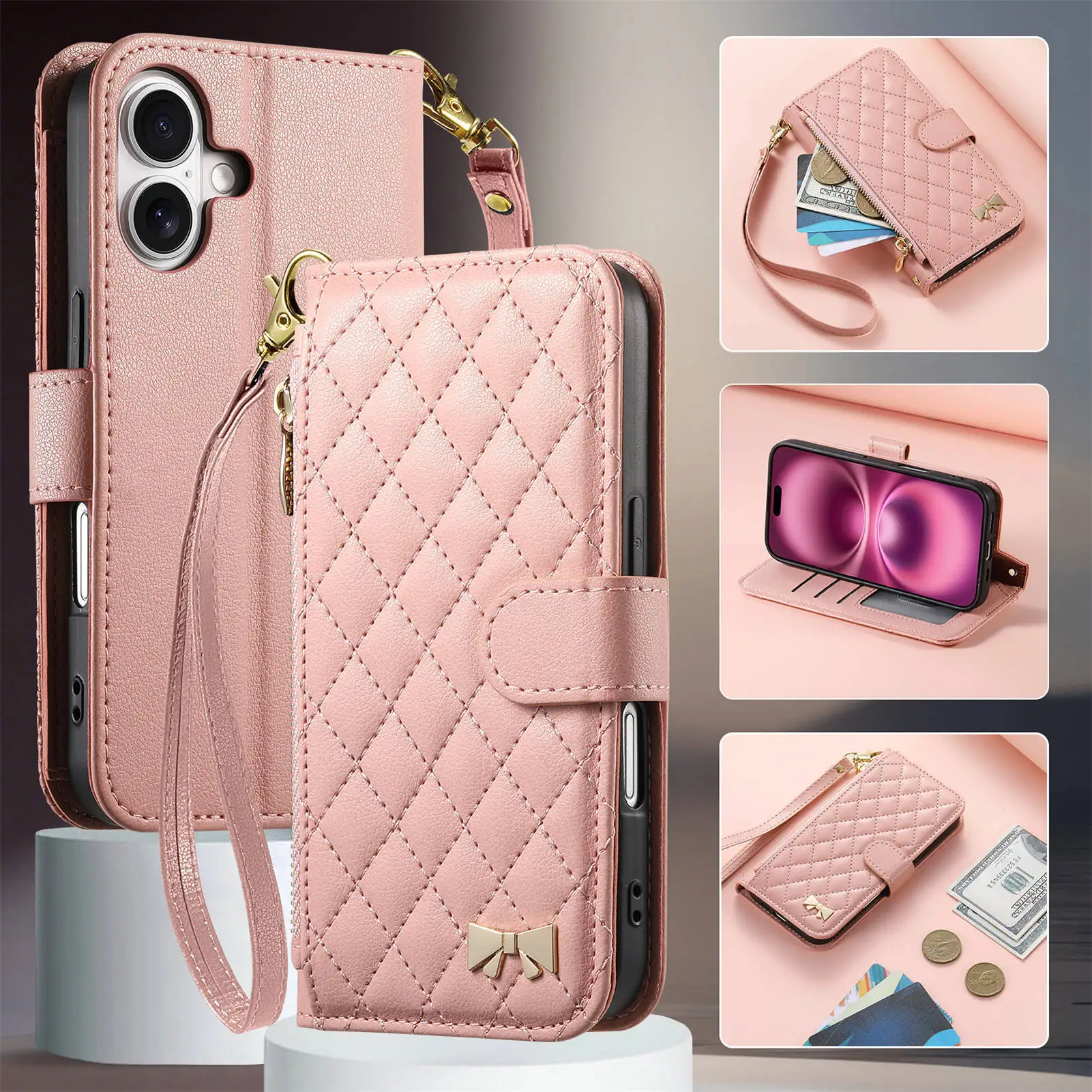 Wallet Small Fragrance Zipper Cardslot Crossbody Flip Leather Case For Samsung Galaxy M56 M53 M36 M33 M32 M16 M15 M13 Cover
