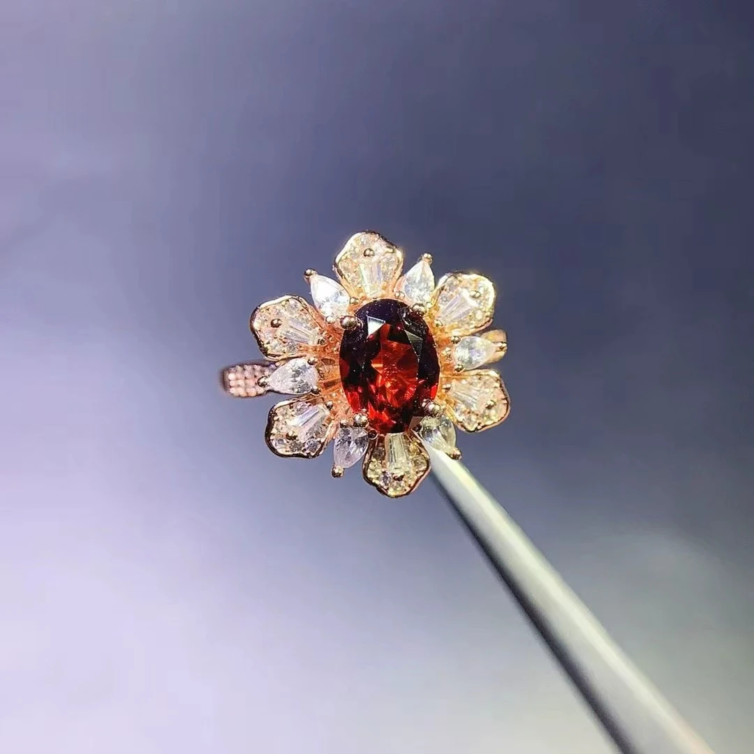 

KJJEAXCMY Bestseller High clarity Natural Magnesium aluminium Garnet S925 silver exquisitely Ring Full of luster Simple Gift