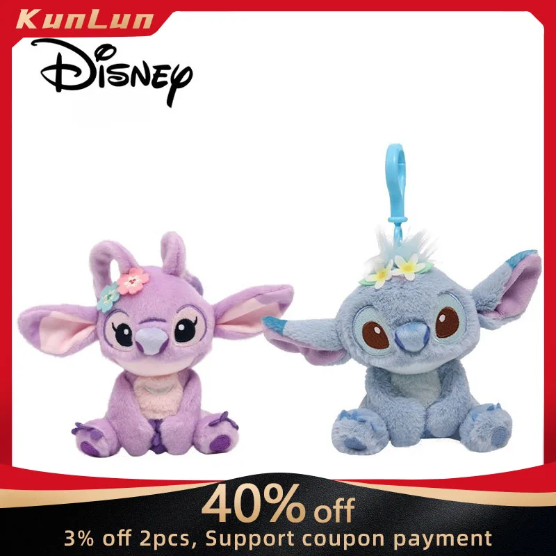 Disney Genuine Stitch & Angel Plush Keychain Lilo & Stitch Cartoon Bag Pendant Cute Keyring Creative Birthday Gifts for Girl Toy