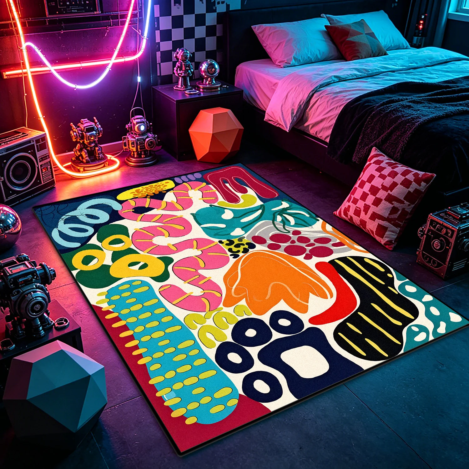 Modern Cyber Style Bedroom Bedside Mat Machine Washable Short Velvet Large Parlor Geometric Rug Kitchen Soft Non-slip Carpet