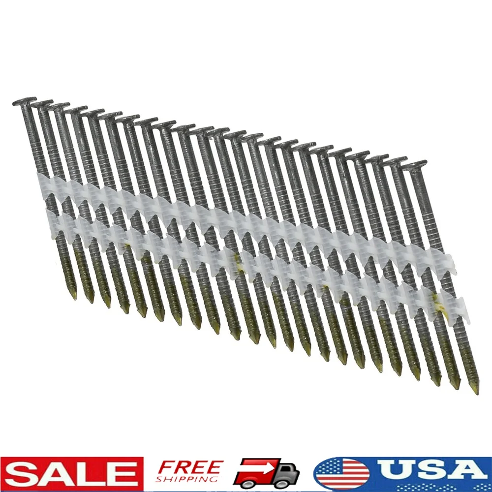 

21 Degree Plastic Collated Bright Finish Ring Shank Framing Nails 2-3/8 Inch 2000 Count Steel Durable Indoor Outdoor Use