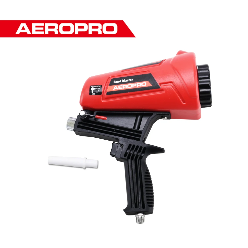 

AEROPRO Gravity Feed Sand Blaster Gun Kit Hand Held Sand Blasting Spray Gun with 1 Ceramic Nozzle Tips and Air Regulator