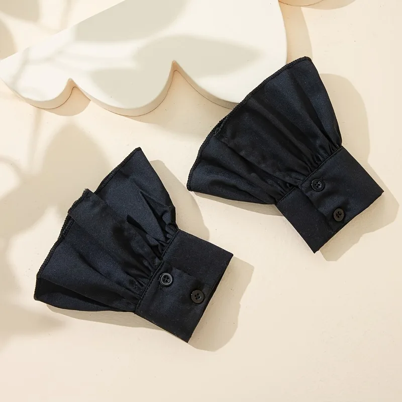 2pcs Ruffles Simple White Cuffs Trumpet Shaped Sleeve Button Casual Fake Cuff Women Clothing Accessories Wrist Wrap Cuffs view 5