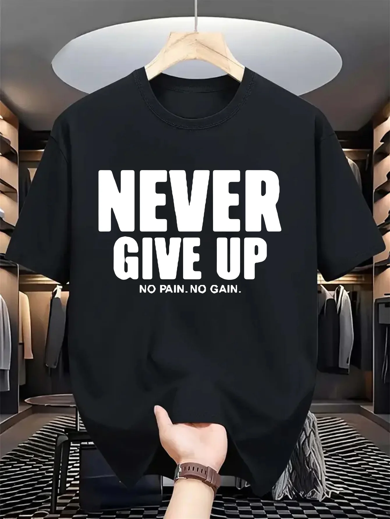 Never Give Up No Pain No Gain T Shirt Men Inspirational Graphic Summer Short Sleeve Casual O-Neck Fashion Streetwear Male Tops