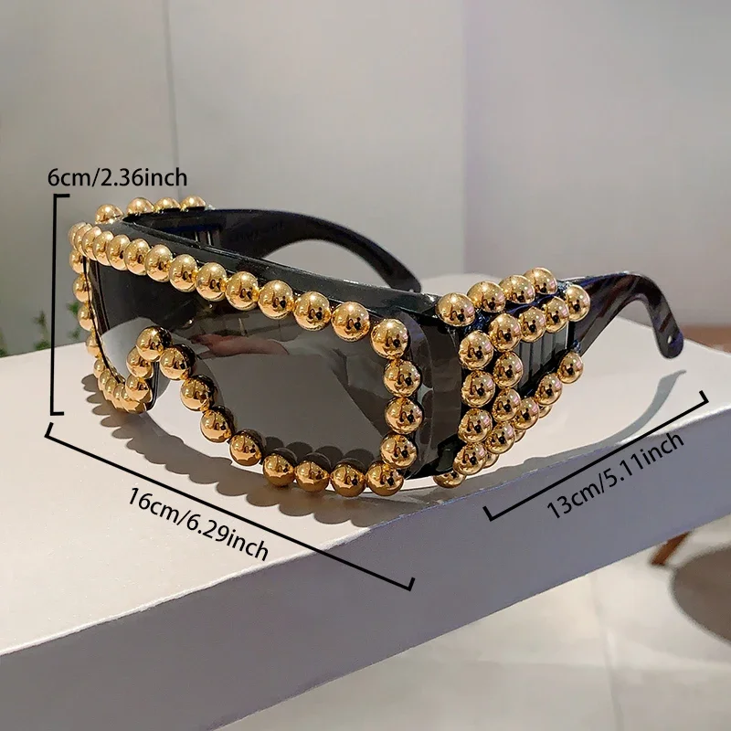 KAMMPT Women Chic Pearls Warp Around Sun Glasses Stylish Candy Color Decor Shades Original Brand Design Travel Holiday Goggle
