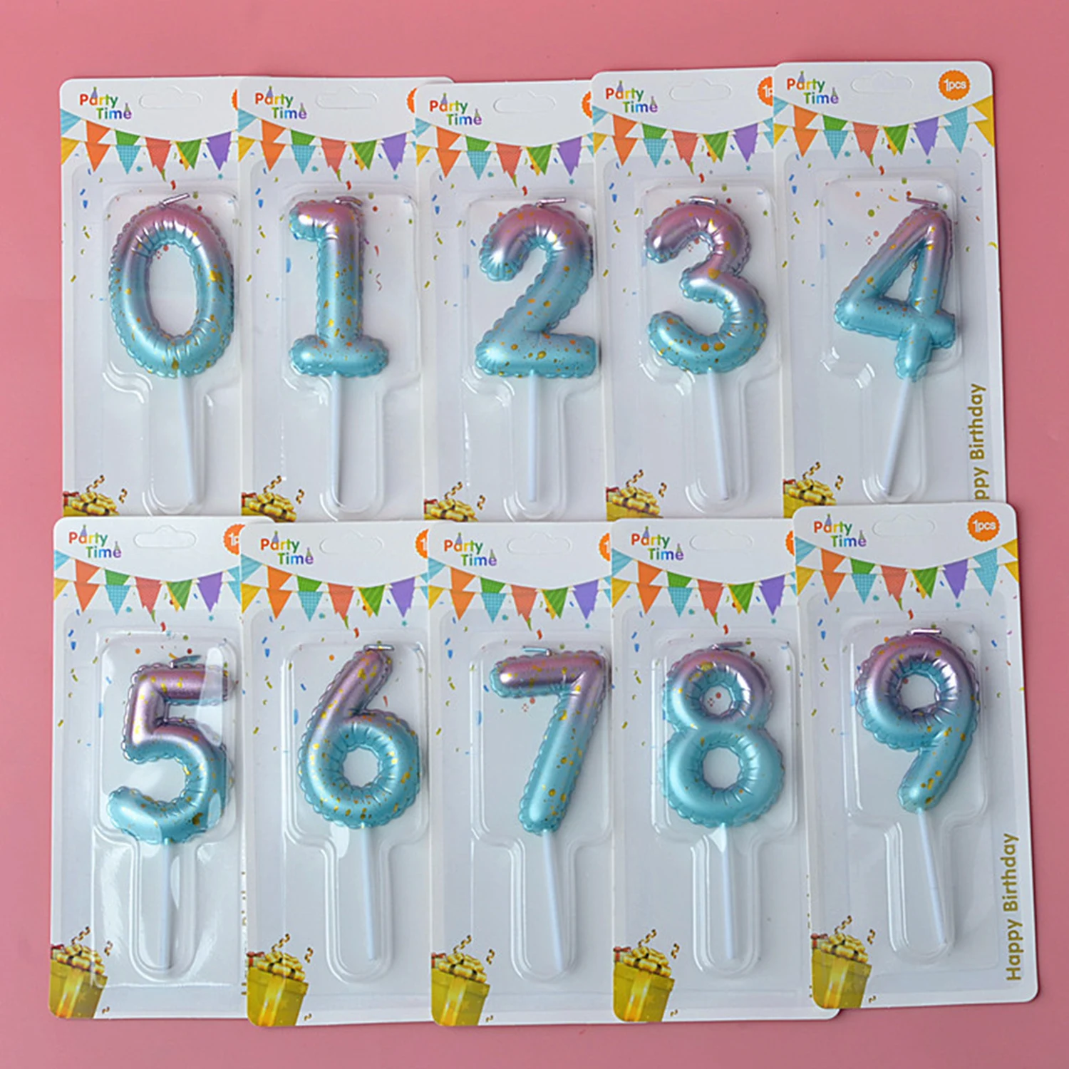 1 PC 0-9 Pearlescent Color Digital Candles Blue Pink Number Birthday Cake Decoration Cakes Topper Party Home Decoration