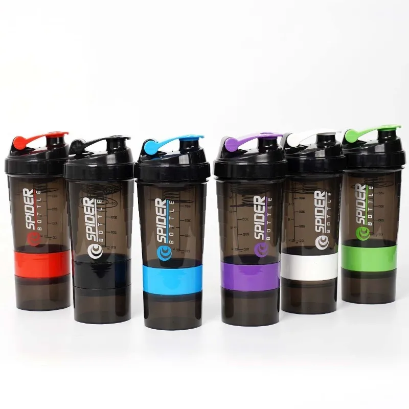 500ml Sports Water Cup Three Layers Large Capacity Plastic Stir Cup Fitness Protein Powder Shake Shake Water Bottles