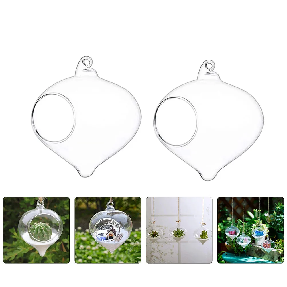 

4Pcs Clear Glass Terrarium Containers Simple Stylish Hangers for Plants Green Leaves Decor Office Garden Gift Idea