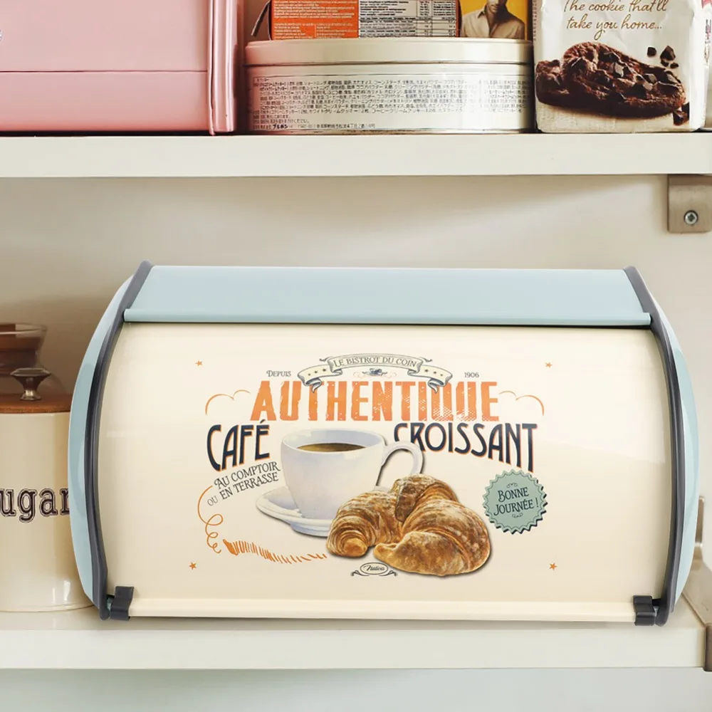Practical Metal Bread Box Red/Blue 13.6*9.1*5.7 in Kitchen Storage Container Large Roll Top Bread Box Home Storage