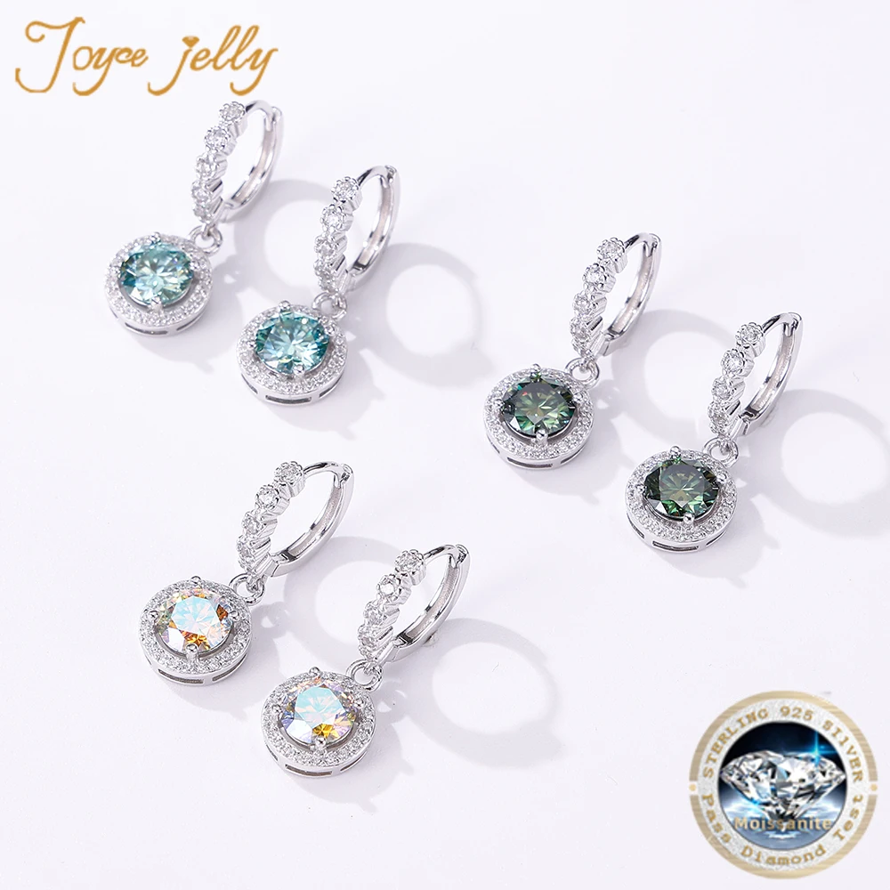 JoyceJelly 1ct colorful Moissanite Round Cut VVS D-color 925 Sterling Silver Earrings For Female Luxury Wedding Ear Jewelry