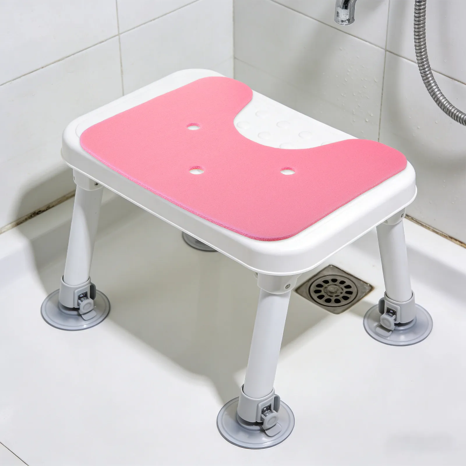 2Pcs Anti Slip Shower Bench Cushion Cover Shower Stool Seat Mat for Seniors Disabled Bathroom Bathtub Seat Pad Pink