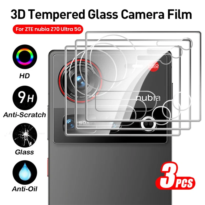 NubiaZ70Ultra Case 3Pcs Original 3D Clear HD 9H Tempered Glass Camera Lens Protector Cover For ZTE Nubia Z70 Ultra Z70Ultra 5G