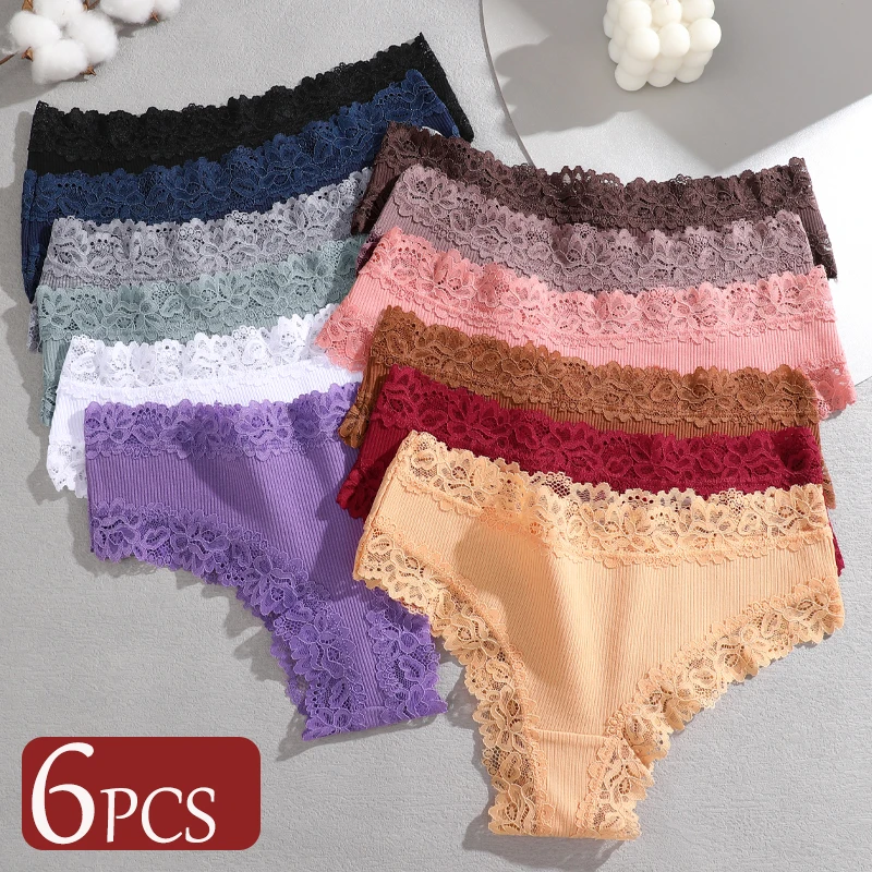 6 Teile/satz Frauen Baumwolle Höschen Floral Spitze Intime Unterwäsche Trendy Patchwork Spitze Slip Weibliche Weiche Unterhose Dessous S-XL