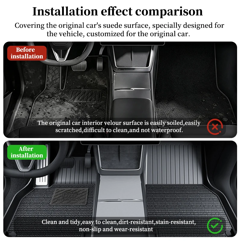 For Tesla Model Y Juniper 2025+ and Standard 2026+ TPE Floor Mats + Pineapple Pattern Carpet Surface Protective Foot Pads