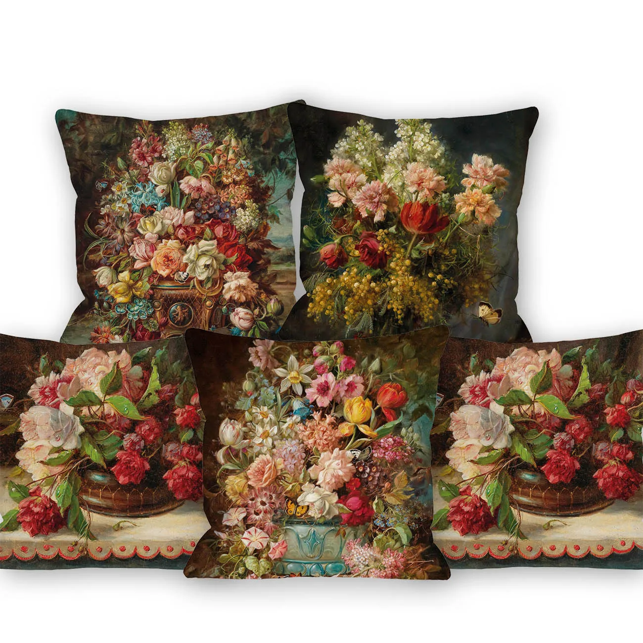 European A Bouquet of Flowers Hans Zatzka Oil Painting Cushion Cover Rose Tulips Floral Decorative Pillows For Sofa