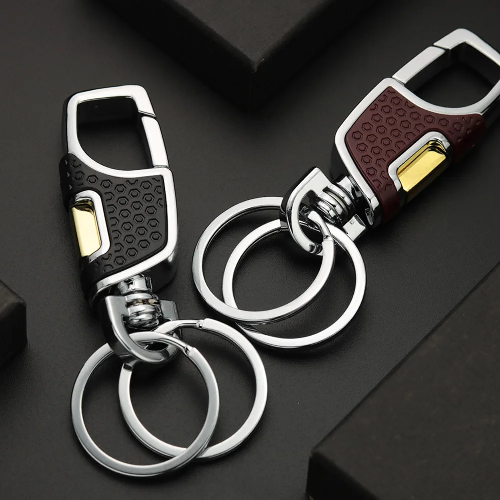 Simple Double Switch Keychain Metal 360 Degrees Rotatable Key Holder Rings Buckle Fashion Men\'s Luxury Car Keyring K416