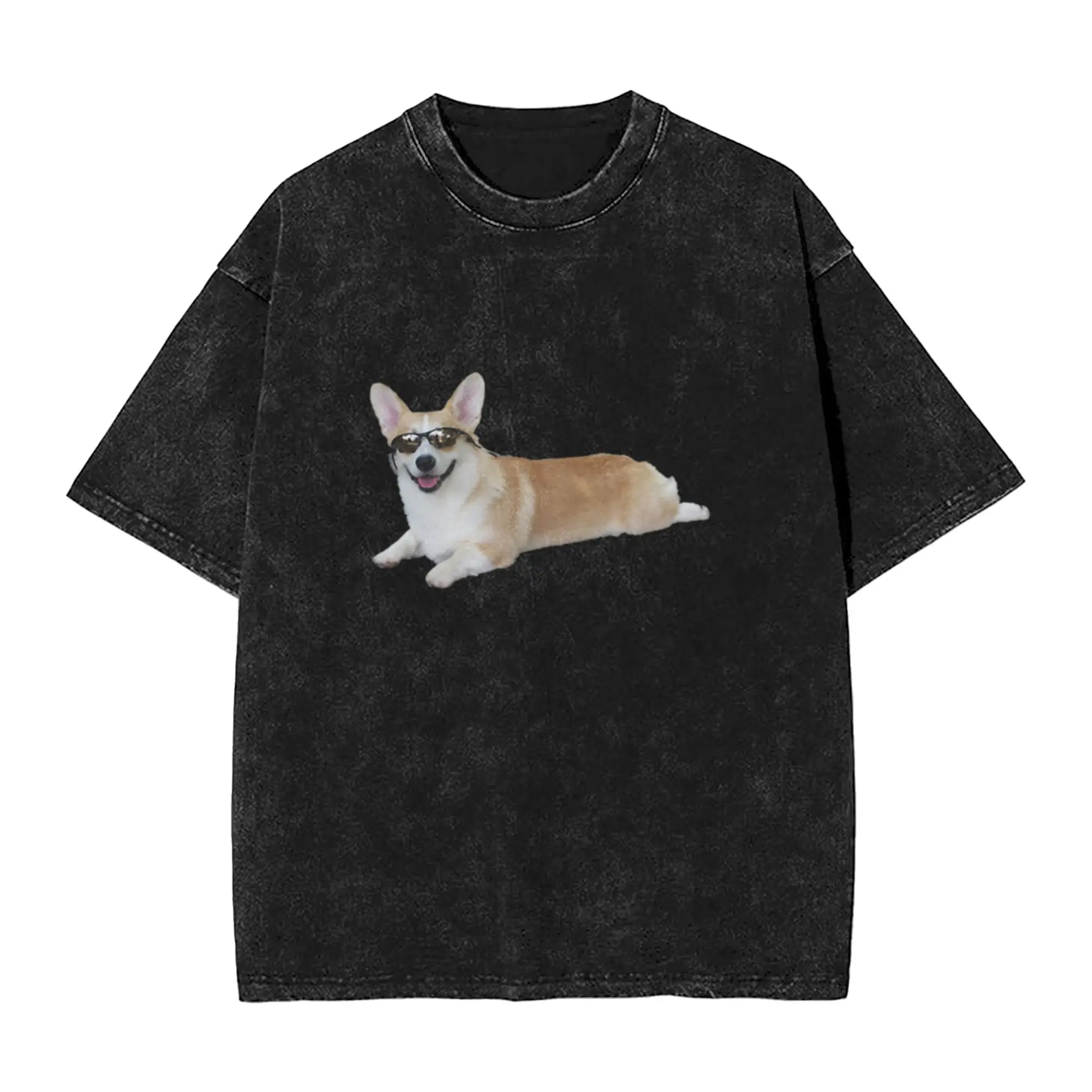 Cool Corgi Sticker Unique Comfort A Washed T Shirt Men's Women's Oversized Cotton Tees Tops