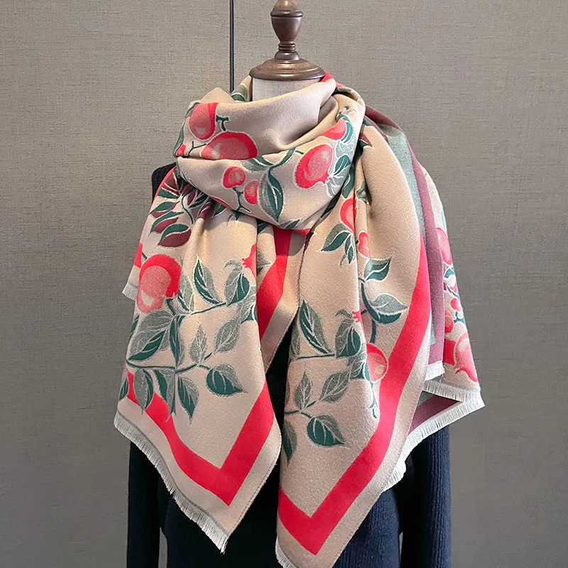 

New Woman Fashion Retro Flower Printing Imitation Cashmere thickening Shawl Multifunction Decorate Outdoor Winter Warm Scarf