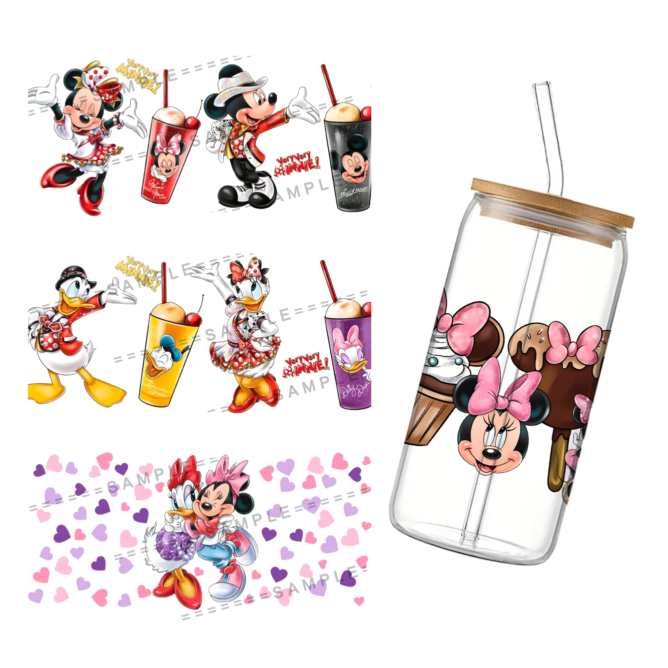 Disney Mickey Minnie Mouse UV DTF Transfers Stickers Decals For 16oz Libbey Cold Cups Mugs Tumbler Waterproof DIY Craft