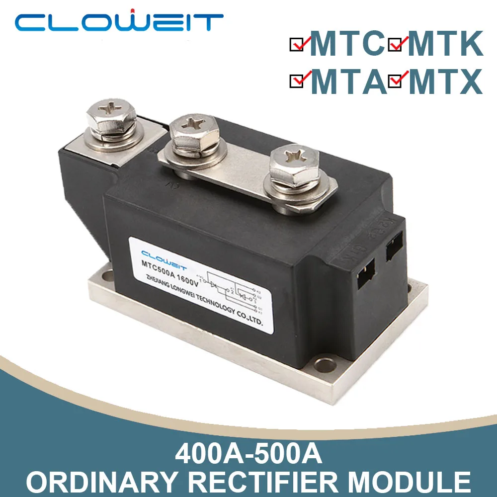 

Cloweit DC Diode Rectifier Module MTC 400A 500A 1600V Crimp Connect Power Semiconductor Relays