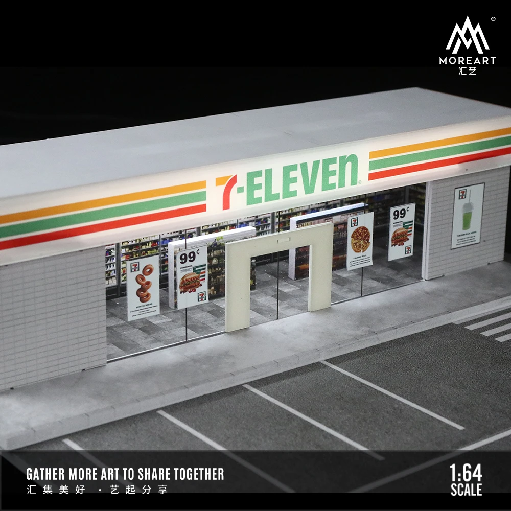 MoreArt: 1:64 711 Convenience Store Lighting Version Assembly Scene Model For Display /Gifts/Collect