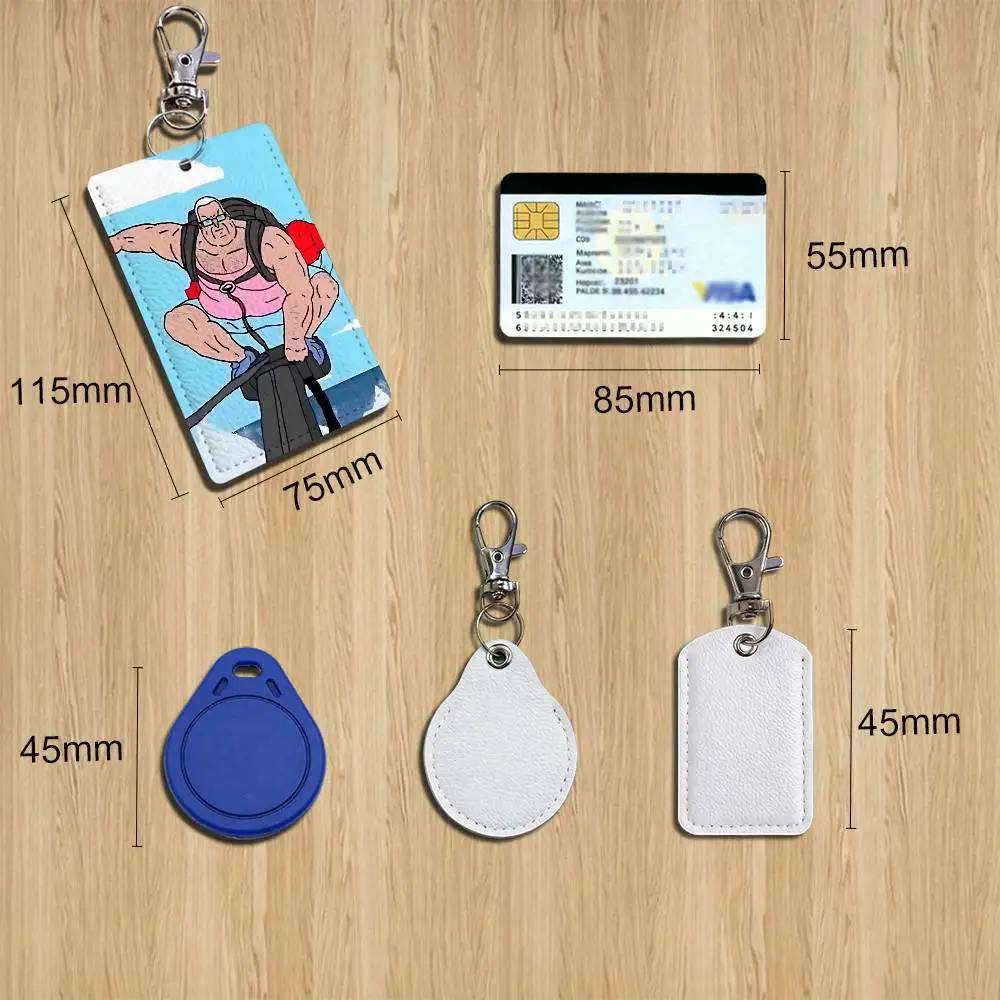 Sassy abstract Big Lez Show Rectangle ID Card Case Keychain Access Card Bag Key Tag Ring Leather Card Holder Key Ring Access