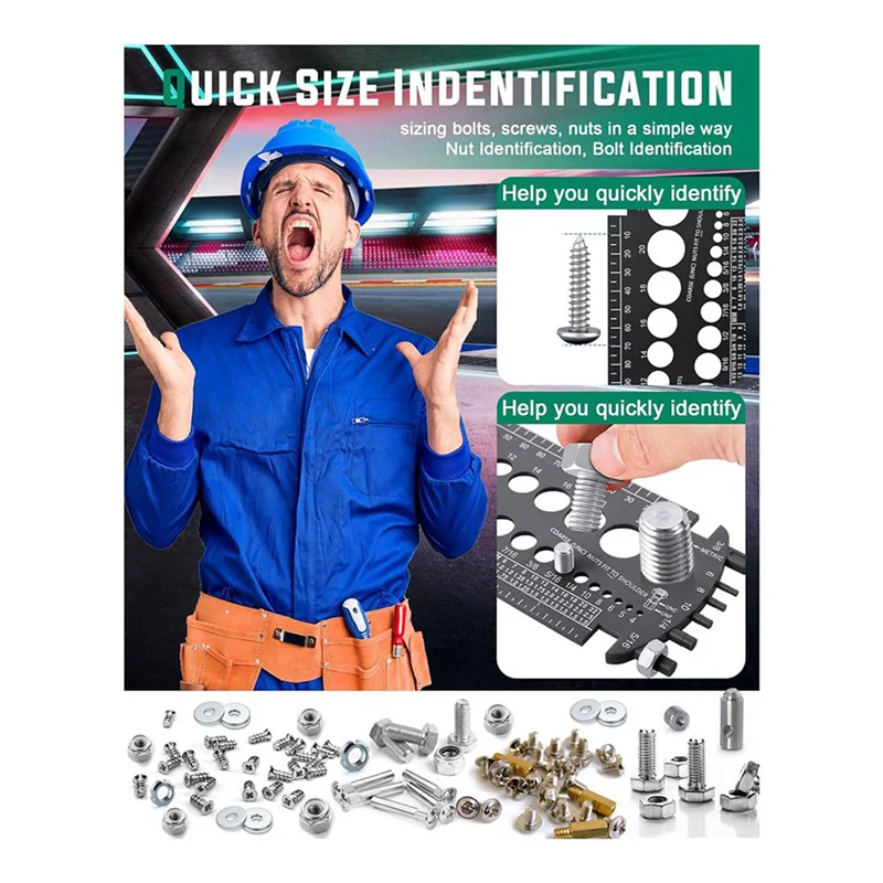 

A02F-2X Bolt Gauge (Metric And SAE),Bolt Sizer For Quickly Sizing Nuts And Bolts, Plastic Bolt Measuring Tool,Black