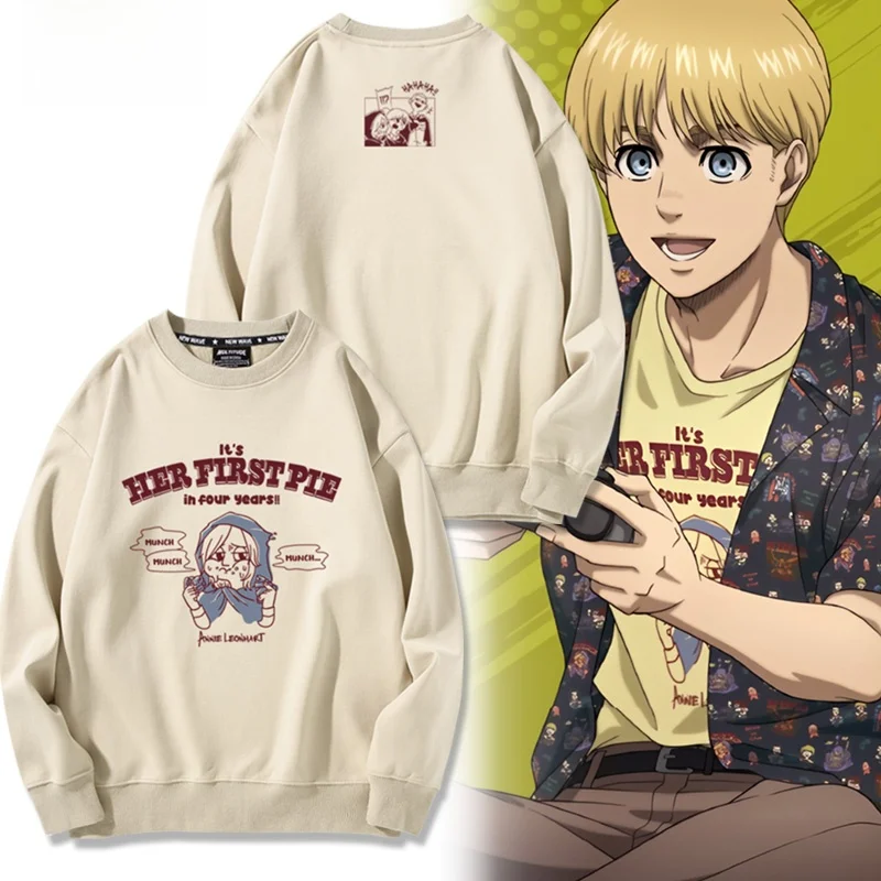 進撃の巨人-アレン・アルミン-コスプレ-ラウンドネック-スウェットシャツ-ユニセックス-ゆったりとした快適な長袖シャツ-中年男性と若い男性向け