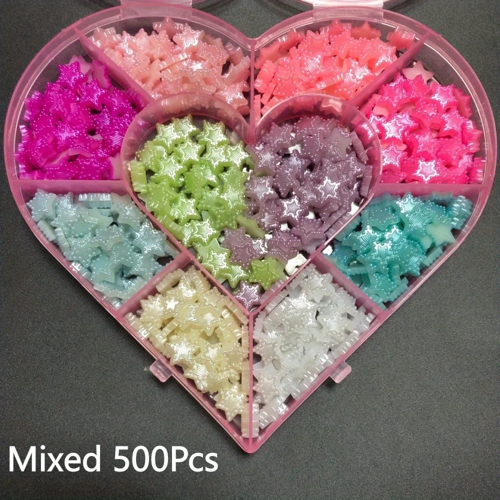 

500PCS Kawaii White Red Purple Pink Blue Green Hollow Resin Pearl Heart Bow Star Nail Art Decoration Junk Phone Case Charm Craft