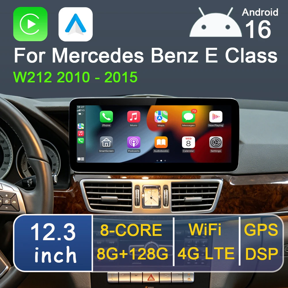 

Автомагнитола Android 16 с 12,3-дюймовым сенсорным экраном для Mercedes-Benz E-класса W212 (2010-2015) с беспроводным CarPlay, 4G, Bluetooth, GPS, Wi-Fi