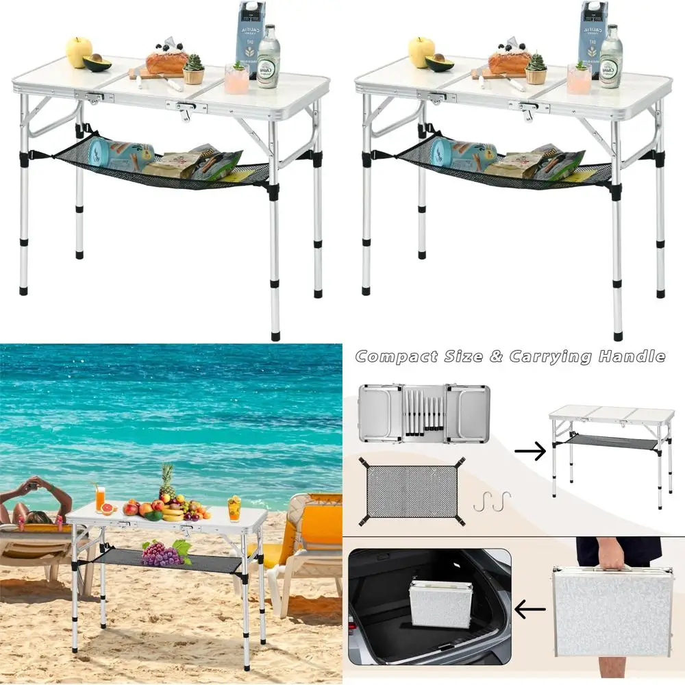 

Портативный складной алюминиевый стол для пикника (90 см) – легкий и с регулируемой высотой для активного отдыха и использования на заднем дворе