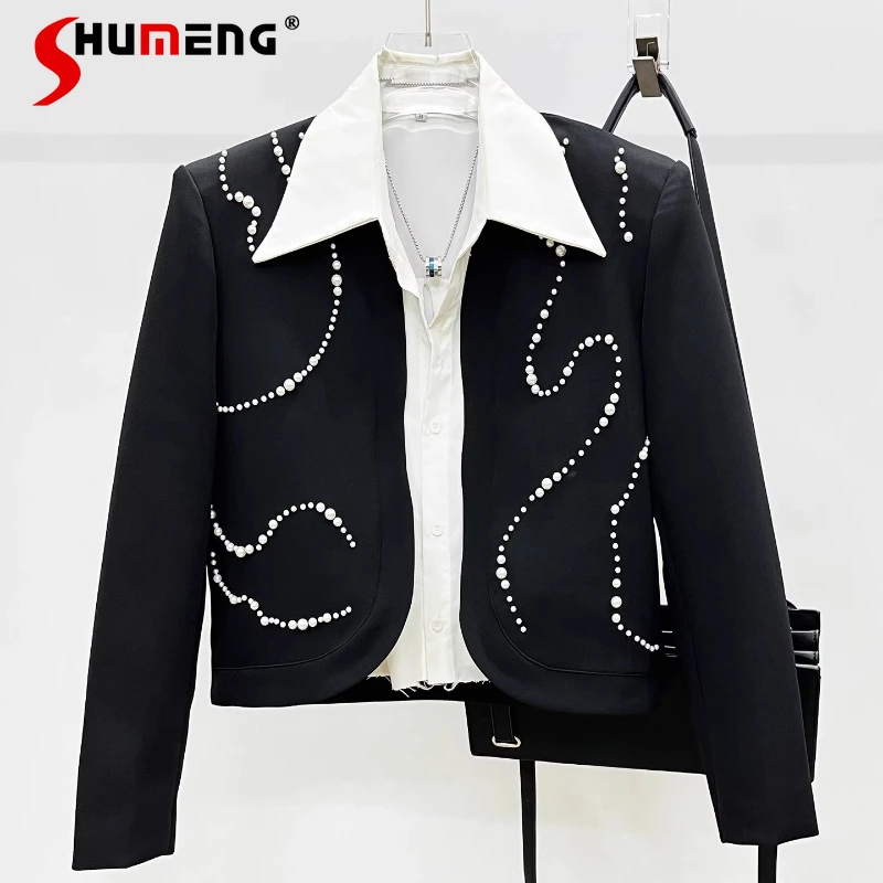 

Men's 2025 Autumn New Fashion Beaded Blazers High-end Fashion Loose Trendy Tailored Coats Male Padded Shoulder Chic Suit Jackets