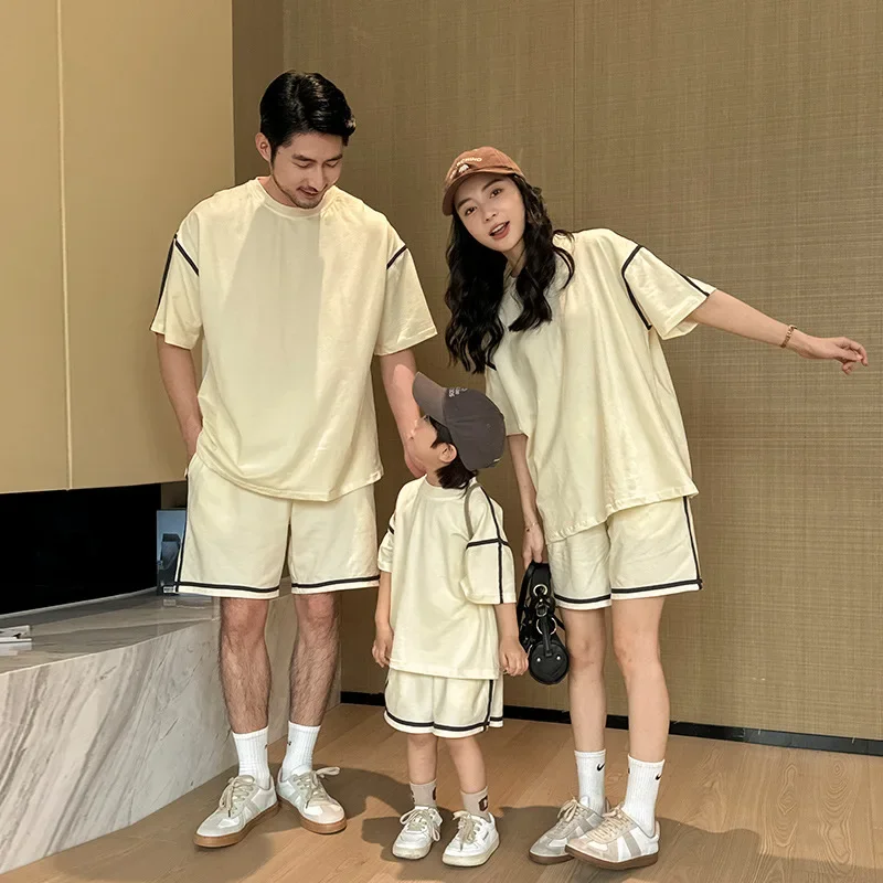 Parent-child Outfit 2025 Summer Family Clothes Korean High Quality Children Clothing Mom Dad and Daughter Son Same Two Piece Set