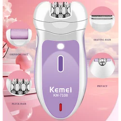KEMEI km-7108 4 In 1 Electric Hair Epilator Portable Face Hair Removal Cordless Rechargeable Epilator For Women