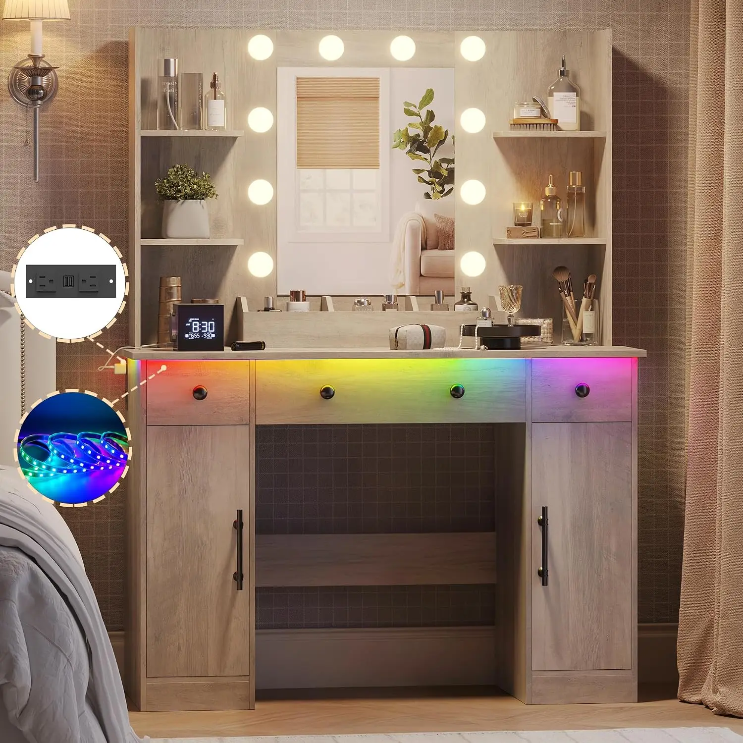 Makeup Vanity Desk with Mirror and Lights, 43