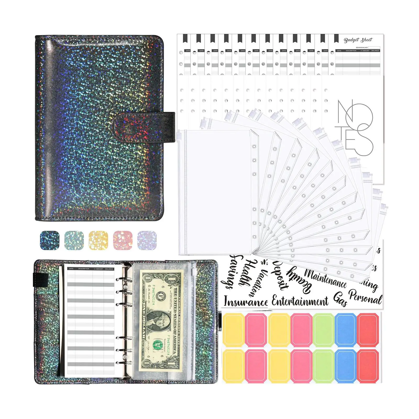 A6 Budget Binder Planner PVC Transparent Pockets for Money Budget Saving