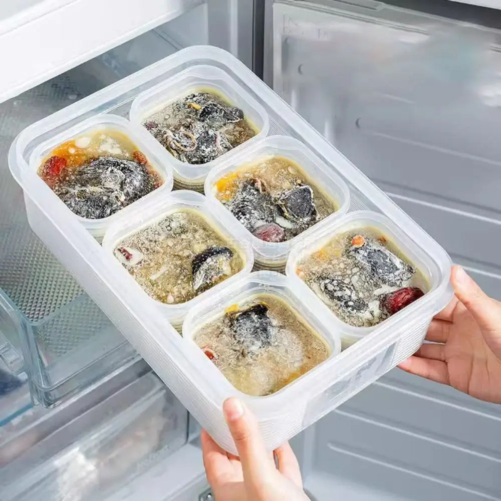 

Portable 6 Grids Refrigerator Storage Box Sealed with Scale Frozen Soup Box Plastic Divided Seasoning Storage Jar Snack
