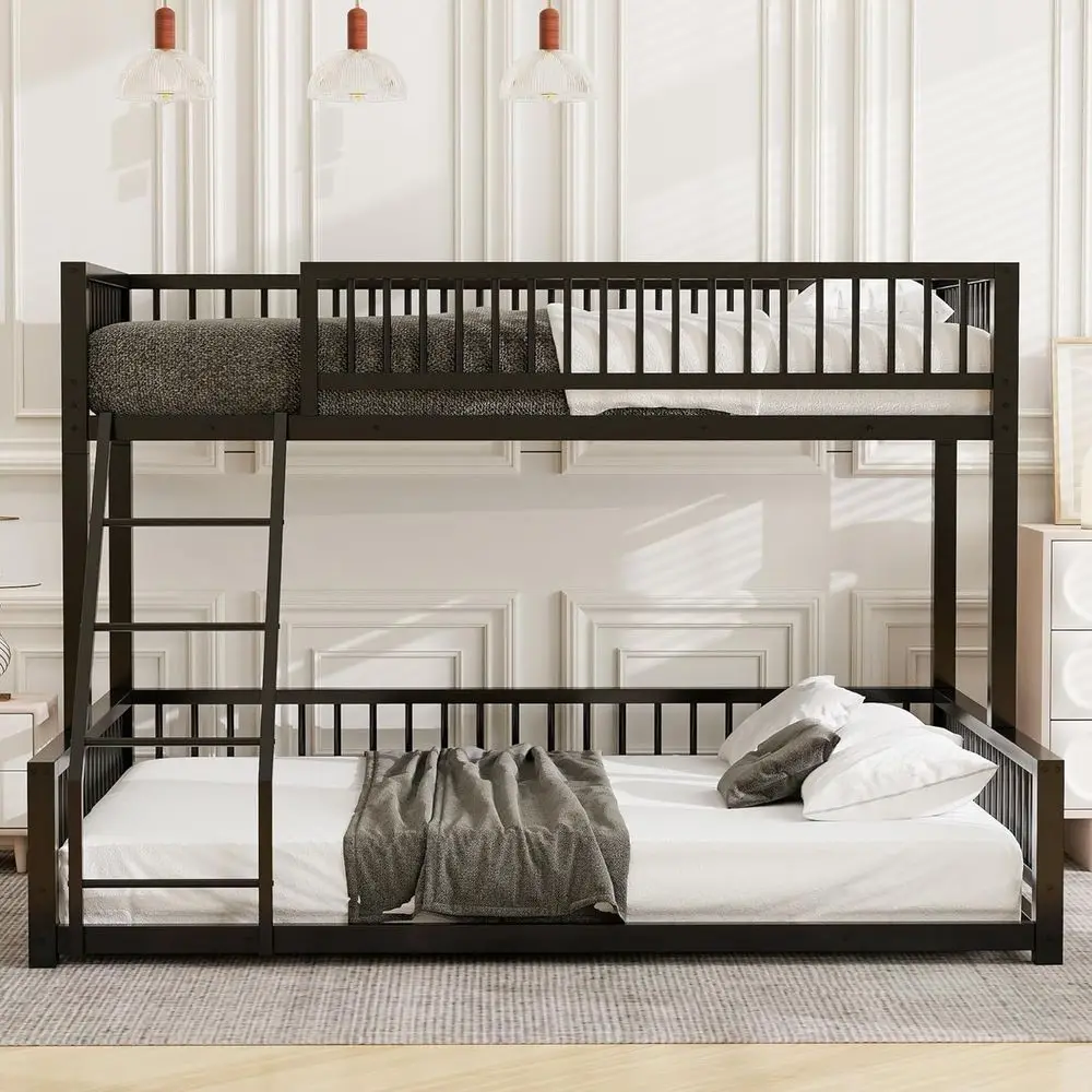Durable Metal Twin XL Over Queen Bunk Bed with Safety Rails and Ladder, Ideal for Kids, Teens, and Adults, No Box Spring Needed, view 3
